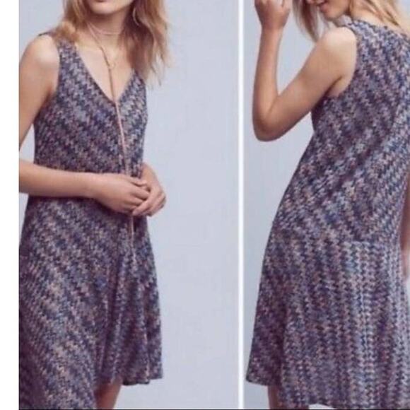 Anthropologie Maeve Westwater Chevron Knit Purple Blue Multi Dress S - Picture 1 of 10